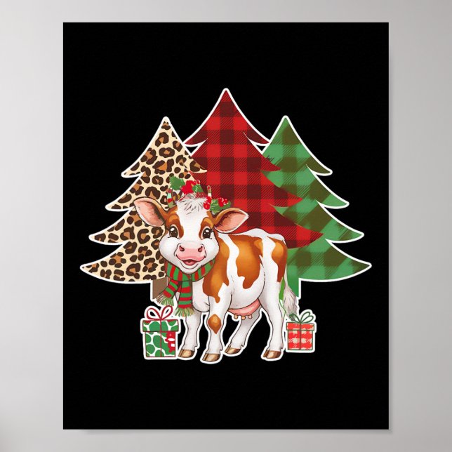 Funny Cow Christmas Tree Xmas Cow Lovers Men Women Poster (Front)
