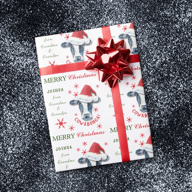 Funny Cow Cowabunga Christmas Personalised Wrapping Paper (Creator Uploaded)