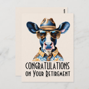 Funny Cow Cowboy Congratulations on Retirement Postcard