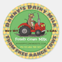 Funny cow dairy milk label cartoon illustration