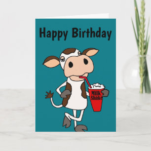 Funny Cow Drinking Milkshake Card