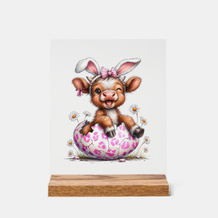 Funny Cow Easter Rabbit Cute Highland Cows Lover E Acrylic Sign