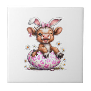 Funny Cow Easter Rabbit Cute Highland Cows Lover E Tile