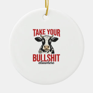 Funny Cow Elsewhere Vintage Shirt Design_ Ceramic Tree Decoration