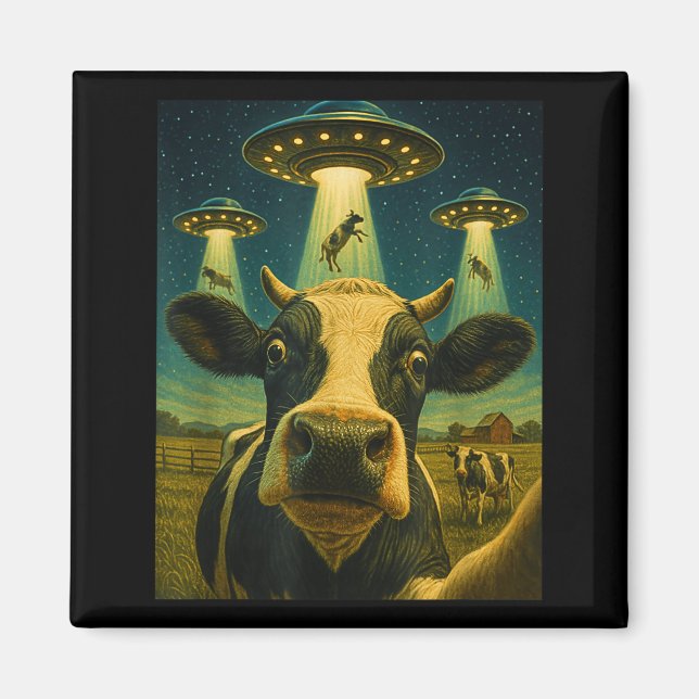 Funny Cow Farm Alien Selfie Ufo Zoo Boys Girls Kid Magnet (Front)