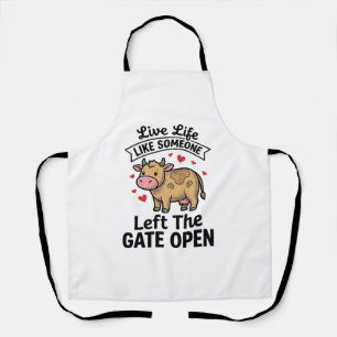 Funny Cow Gate Open Vintage Engraving Shirt Design Apron