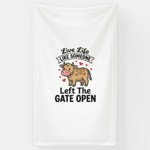 Funny Cow Gate Open Vintage Engraving Shirt Design Banner