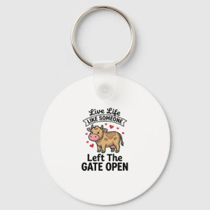 Funny Cow Gate Open Vintage Engraving Shirt Design Key Ring