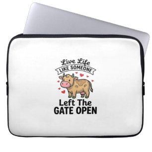 Funny Cow Gate Open Vintage Engraving Shirt Design Laptop Sleeve