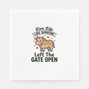 Funny Cow Gate Open Vintage Engraving Shirt Design Napkin