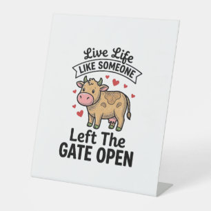 Funny Cow Gate Open Vintage Engraving Shirt Design Pedestal Sign