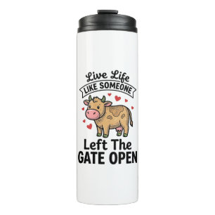 Funny Cow Gate Open Vintage Engraving Shirt Design Thermal Tumbler