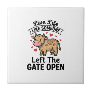 Funny Cow Gate Open Vintage Engraving Shirt Design Tile