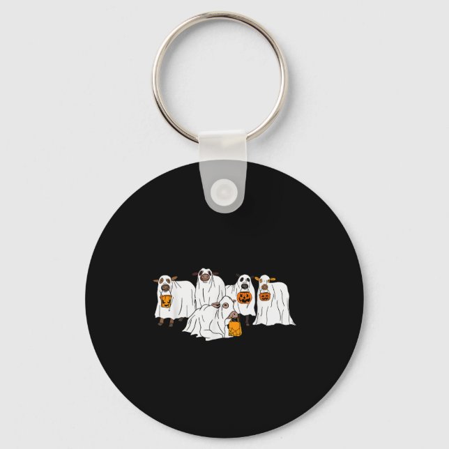 Funny Cow Ghost Halloween Farmer Trick Or Treat Co Key Ring (Front)
