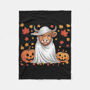 Funny Cow Ghost Spooky Pumpkin Hello Fall Hallowee Fleece Blanket