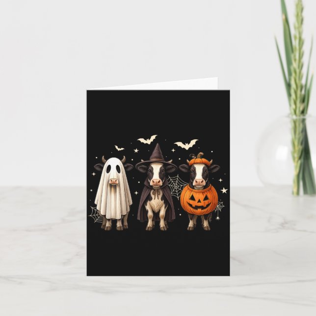 Funny Cow Ghost Witch Pumpkin Halloween Costume Card (Front)