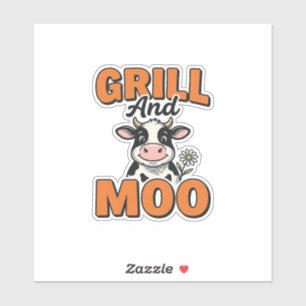 Funny Cow Grill And Moo Vintage T-Shirt Design_1