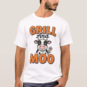 Funny Cow Grill And Moo Vintage T-Shirt Design_1