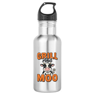 Funny Cow Grill And Moo Vintage T-Shirt Design_1 532 Ml Water Bottle