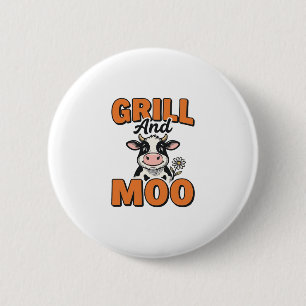 Funny Cow Grill And Moo Vintage T-Shirt Design_1 6 Cm Round Badge