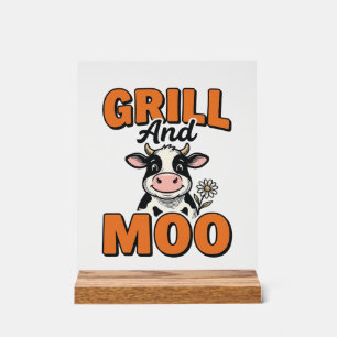 Funny Cow Grill And Moo Vintage T-Shirt Design_1 Acrylic Sign
