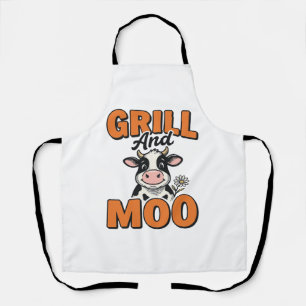Funny Cow Grill And Moo Vintage T-Shirt Design_1 Apron