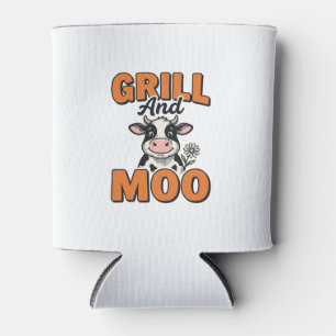 Funny Cow Grill And Moo Vintage T-Shirt Design_1 Can Cooler