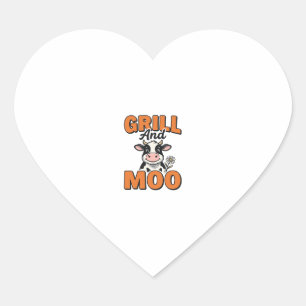 Funny Cow Grill And Moo Vintage T-Shirt Design_1 Heart Sticker