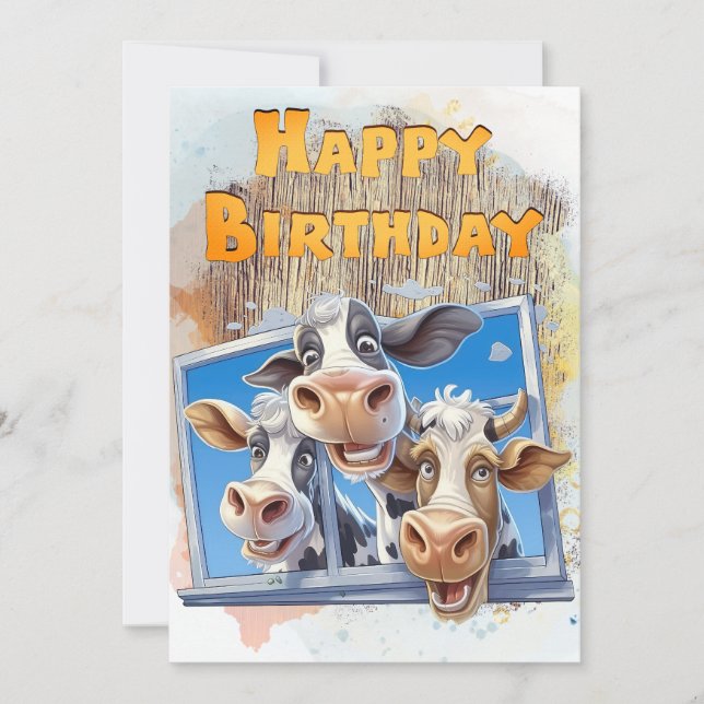 Funny Cow Happy Birthday Holiday Card (Front)