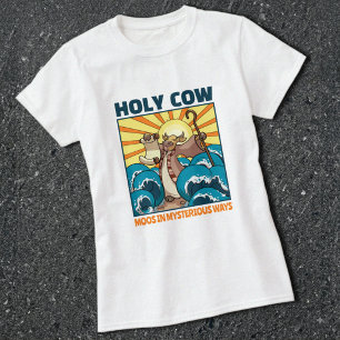 Funny Cow Holy Cow Moos In Mysterious Ways Cartoon T-Shirt
