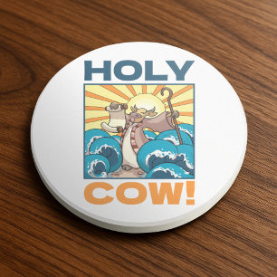 Funny Cow Holy Cow! Visual Pun Animal Cartoon Coaster