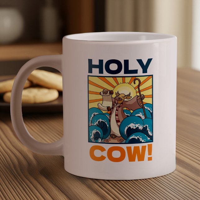 Funny Cow Holy Cow! Visual Pun Animal Cartoon Large Coffee Mug (Creator Uploaded)