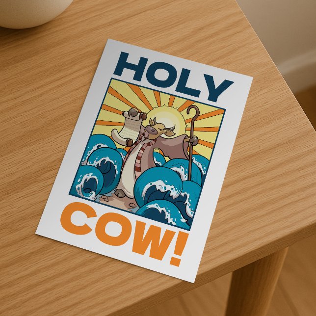 Funny Cow Holy Cow! Visual Pun Animal Cartoon Postcard (Creator Uploaded)