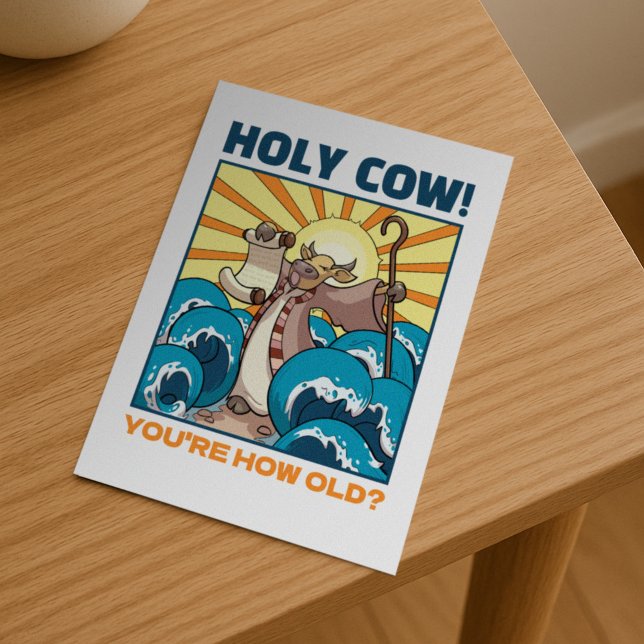 Funny Cow Holy Cow! You're How Old? Animal Cartoon Postcard (Creator Uploaded)