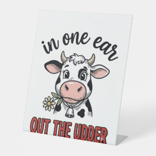 Funny Cow In One Ear Out The Udder Shirt Design_1 Pedestal Sign