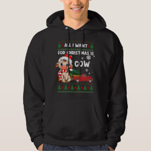 Funny Cow lovers Cute Cow Santa Hat Ugly Christmas Hoodie