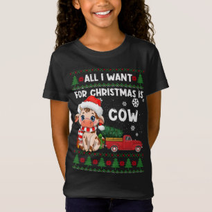 Funny Cow lovers Cute Cow Santa Hat Ugly Christmas T-Shirt