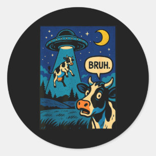 Funny Cow Meme Ufo Alien Zoo Boys Girls Kids Classic Round Sticker