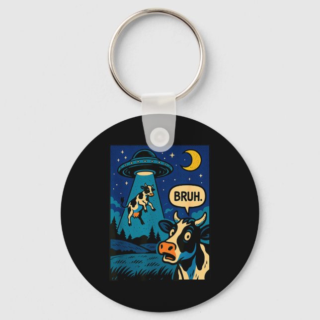 Funny Cow Meme Ufo Alien Zoo Boys Girls Kids  Key Ring (Front)