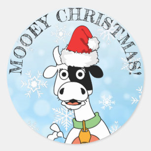 Funny Cow Mooey Christmas Sticker