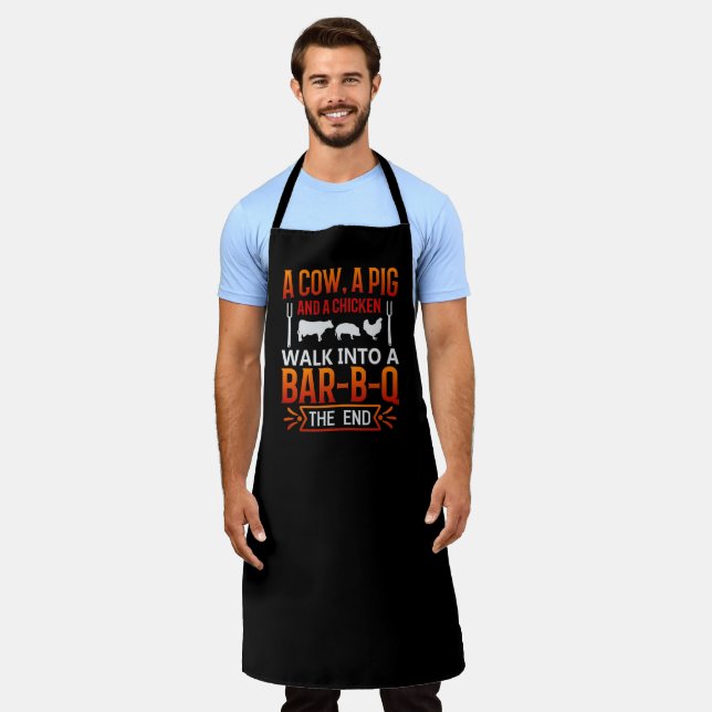 funny cow pig chicken bbq party word  apron (Worn)