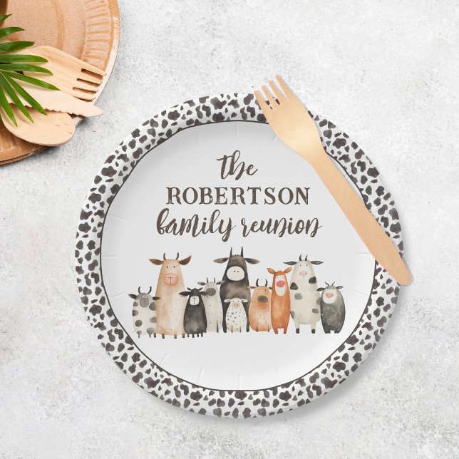 Funny Cow Print Country Family Reunion Paper Plate (Creator Uploaded)