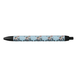 Funny Cow Riding Bicycle Art Black Ink Pen