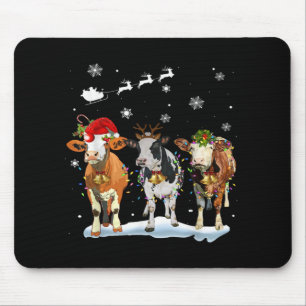 Funny Cow Santa Merry Christmas Xmas Lights Pajama Mouse Pad