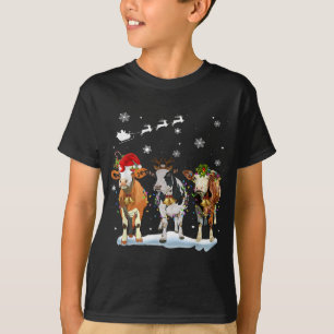 Funny Cow Santa Merry Christmas Xmas Lights Pajama T-Shirt