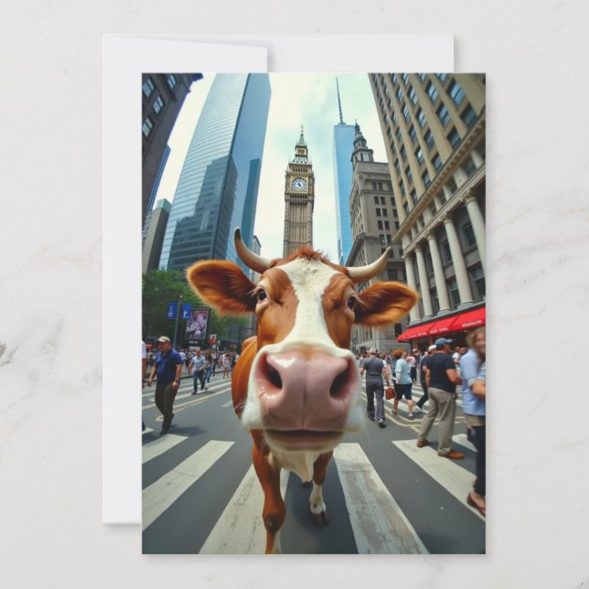 Funny Cow Selfie on a Busy City Street Invitation (Front)