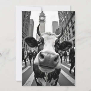 Funny Cow Selfie on a Busy City Street Invitation