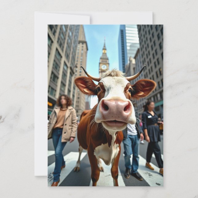 Funny Cow Selfie on a Busy City Street Invitation (Front)