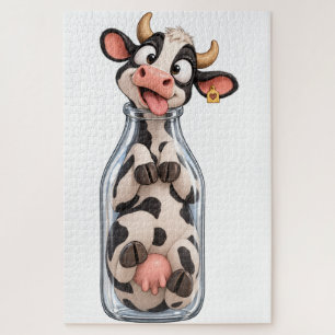 Funny Cow Stuck Inside Milk Bottle Jigsaw Puzzle
