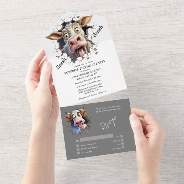 Funny cow surprise party farmers farm animals all in one invitation (Tearaway)